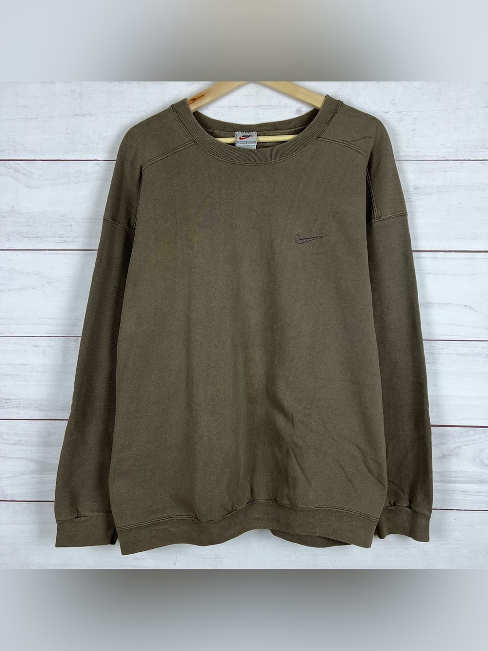 VINTAGE Nike Sweatshirt Mens L Brown Pullover Crewneck Sweater Swoosh 90s USA